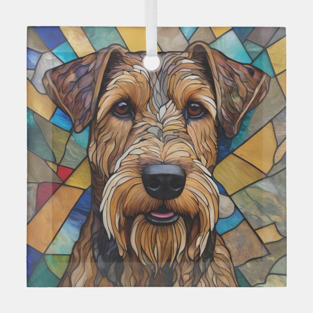Adorno De Cristal Airedale Dog "Vidrio Manchado" (Anverso)