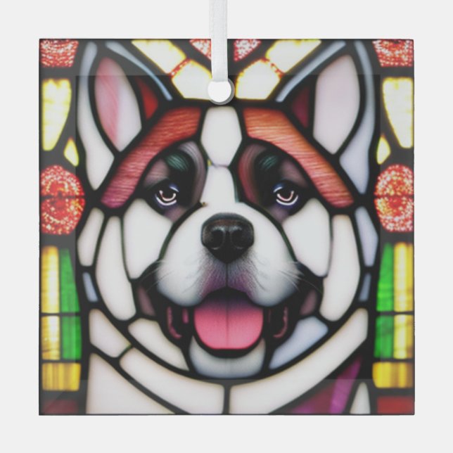 Adorno De Cristal Akita "Vidrio Manchado" (Anverso)