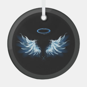 Adorno De Cristal Alas del Ángel Azul brillante sobre fondo negro