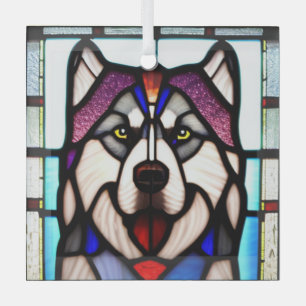 Adorno De Cristal Alaskan Malamute "Vidrio Manchado"