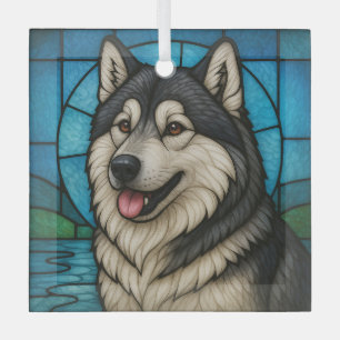 Adorno De Cristal Alaskan Malamute "Vidrio Manchado"