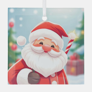 Adorno De Cristal Alegre Papá Noel sosteniendo un bastón de caramelo