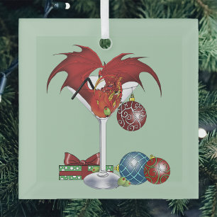 Adorno De Cristal Alegría de la Fiesta de Navidad Cóctel Dragón Rojo
