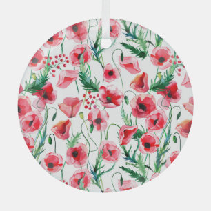 Adorno De Cristal Amapolas rojas: ilustración floral de acuarela