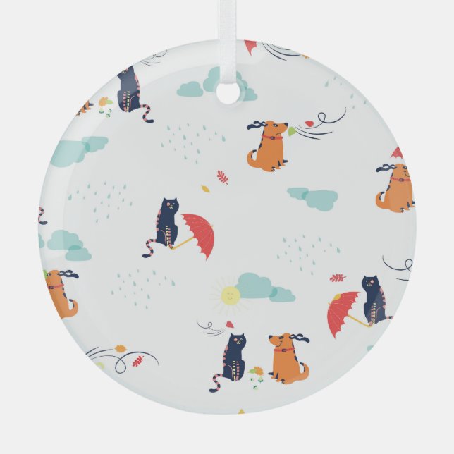 Adorno De Cristal Amigos del Día de las Lluvias: Viñeta de Perro Gat (Anverso)