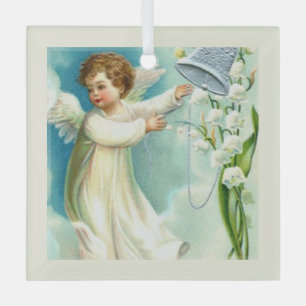 Adorno De Cristal Ángel bebé con campana azul