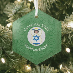 Adorno De Cristal Ángel de Navidad con Bandera Israelí Nombre Año He