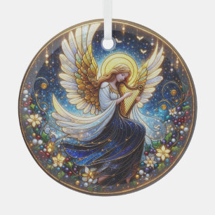 Adorno De Cristal Ángel de vidrio manchado con arpa