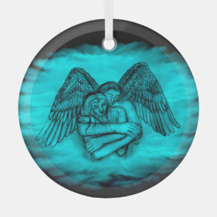Adorno De Cristal Ángel Eros en el amor, diseño negro y verde