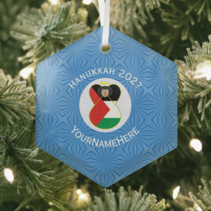 Adorno De Cristal Ángel Palestino Bandera de Hanukkah Personalizada