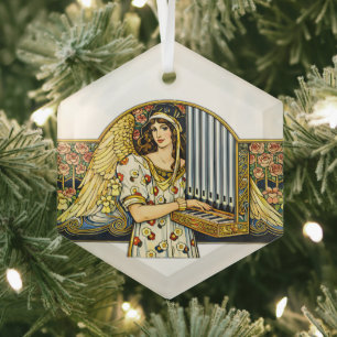 Adorno De Cristal Ángel Tocar el Órgano Art Nouveau Música Vintage