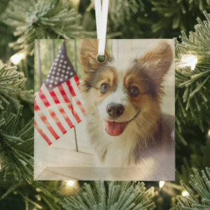 Adorno De Cristal Animales de bebé más afectados   Corgi de bandera 
