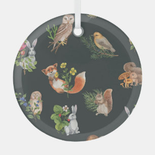 Adorno De Cristal Animales de la Selva Acuarela: Cute Seamless