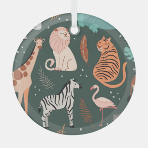 Adorno De Cristal Animales exóticos: Patrón de niños tropicales oscu