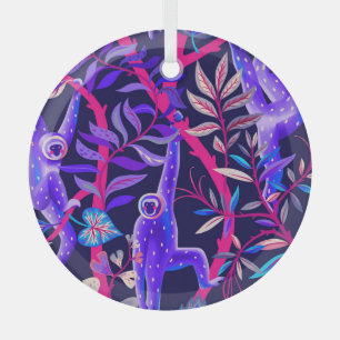 Adorno De Cristal Animales tropicales: patrón de monos azules.