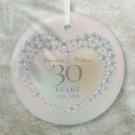 Adorno De Cristal Aniversario de Bodas Elegante Perla 30<br><div class="desc">Con una hermosa perla,  este elegante recuerdo del 30 aniversario de boda se puede personalizar con la información de su aniversario de perlas en un fondo de perlas. Diseñado por Thisisnotme</div>