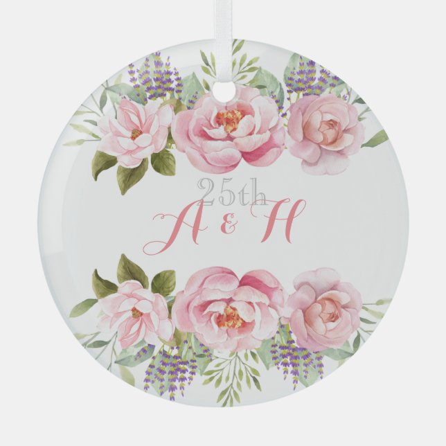 Adorno De Cristal Aniversario de la elegante boda de la floral rosa  (Anverso)