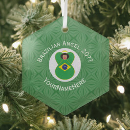 Adorno De Cristal Año Ángel de la bandera brasileña con tu nombre he
