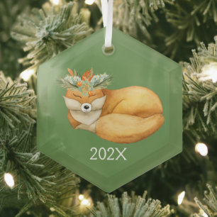 Adorno De Cristal Año de Navidades de acuarela Fox Keepsake