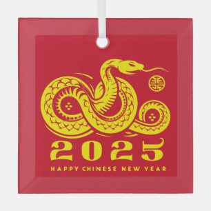Adorno De Cristal Año Nuevo chino de la serpiente 2025 Rojo tradicio