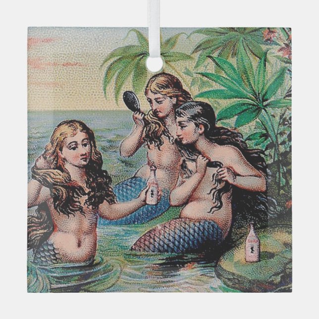 Adorno De Cristal Antigüedad de Sirena Mágica Océano Náutico (Anverso)