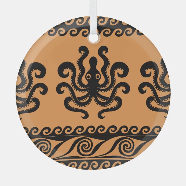 Adorno De Cristal Antiguo pulpo griego, patrón de onda (Anverso)