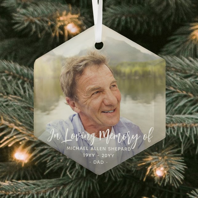 Adorno De Cristal Any Text Memorial Simple White Script 1 Photo (Subido por el creador)