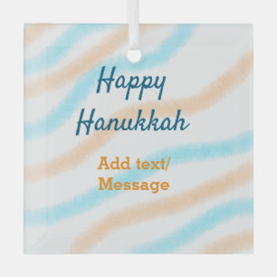 Adorno De Cristal Aqua naranja feliz Hanukkah agregar mensaje de tex