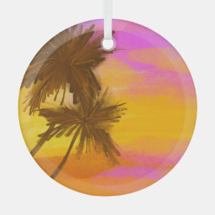 Adorno De Cristal Árbol de coco, tema tropical del verano.