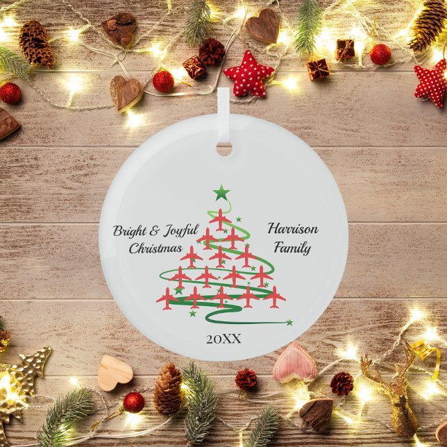 Adorno De Cristal Árbol de navidad de aviones rojos, aviación, simpl (Subido por el creador)