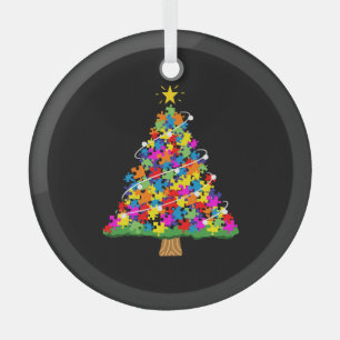 Adorno De Cristal Árbol de Navidad de Conciencia del Autismo