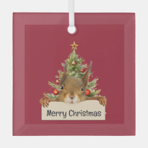 Adorno De Cristal Árbol de navidad de la ardilla navideña de Feliz