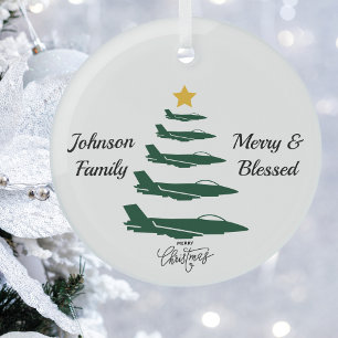 Adorno De Cristal Árbol de Navidad del avión militar, simple Persona