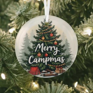 Adorno De Cristal Árbol de navidad del tema del camping de Merry Cam