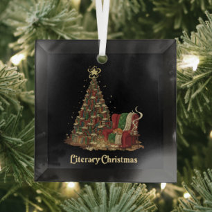 Adorno De Cristal Árbol de Navidad Literario Acogedor de Libros Am