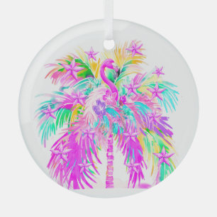 Adorno De Cristal Árbol de palma tropical personalizado flamenco de