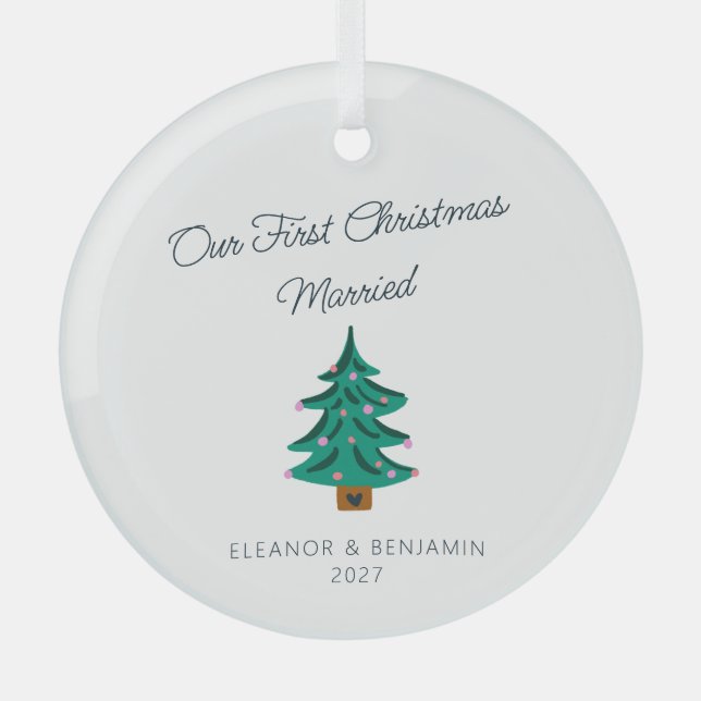 Adorno De Cristal Árbol lindo personalizado primera Navidad casada (Anverso)