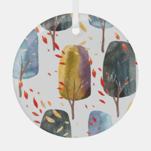 Adorno De Cristal Árboles de otoño: acuarela pintada a mano sin foco