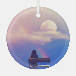 Adorno De Cristal Arcoiris lunar: Belleza Pastel Sky.