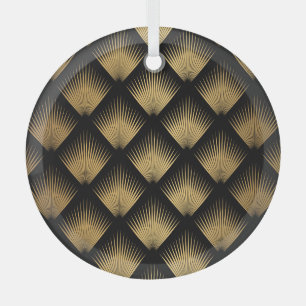 Adorno De Cristal Art Deco, patrón oro negro.