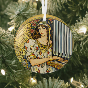 Adorno De Cristal Art Nouveau Ángel Tocando el Órgano Música Vintage
