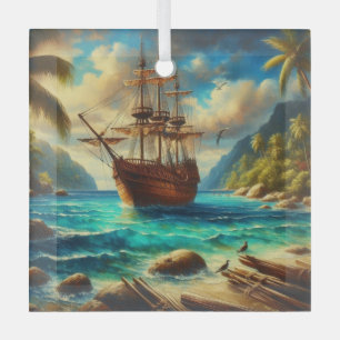 Adorno De Cristal Arte de barcos de playa caribeños/tropicales