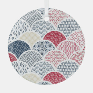 Adorno De Cristal Arte de línea Kimono: Patrón geométrico tradiciona