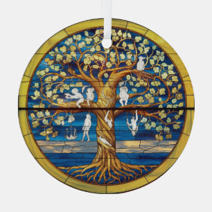 Adorno De Cristal Arte de Vidrio Teñido, Árbol de la Vida en Vidrio 