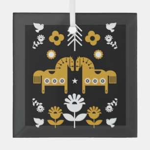 Adorno De Cristal Arte folclórico escandinavo de caballos