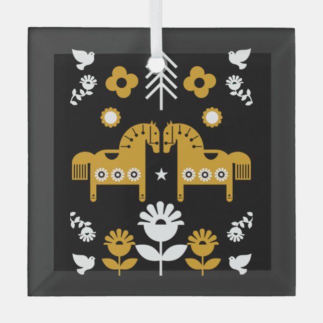 Adorno De Cristal Arte folclórico escandinavo de caballos (Anverso)