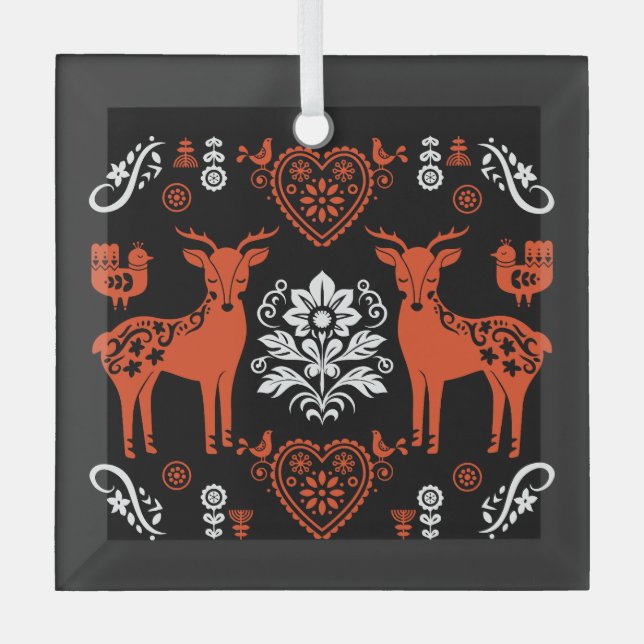 Adorno De Cristal Arte folclórico noruego Rosemaling (Anverso)