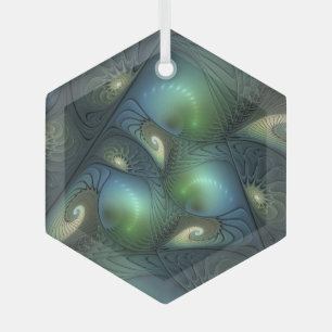 Adorno De Cristal Arte fractal abstracto espirales verde beige azul 