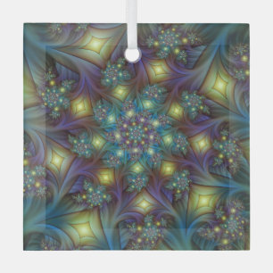 Adorno De Cristal Arte fractal abstracto iluminado brillante turques