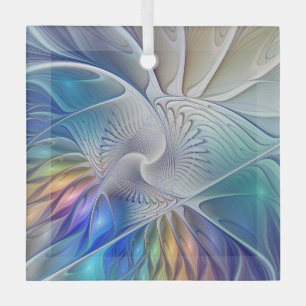 Adorno De Cristal Arte Fractal Floral, Flor Abstrata Colorida